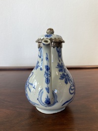 A Chinese blue and white teapot and cover with silver mounts, Kangxi