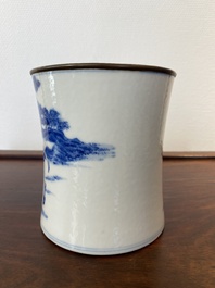 A Chinese blue and white brush pot, Kangxi mark, 19th C.