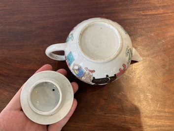 Th&eacute;i&egrave;re couverte en porcelaine de Chine famille rose &agrave; d&eacute;cor d'antiquit&eacute;s, Yongzheng