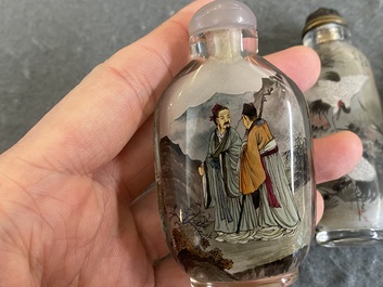 Three Chinese inside-painted glass snuff bottles, 20th C.