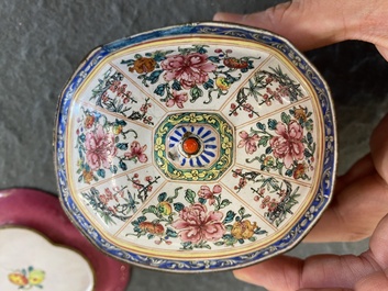 A Chinese Canton spice box and a four-lobed dish, Yongzheng/Qianlong