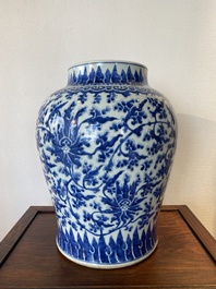A Chinese blue and white 'lotus scroll' vase, Kangxi