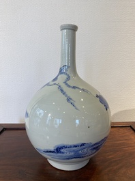 A Japanese blue and white bottle vase with a lady in a landscape, Edo, 17/18th C.