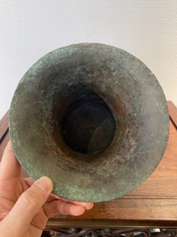 A Chinese inscribed archaic bronze ritual 'zun' wine vessel, probably Western Zhou