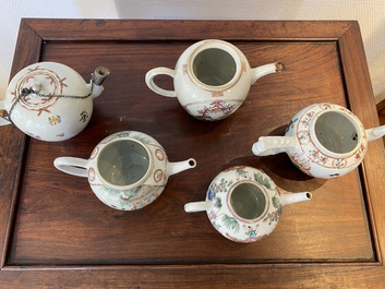 Cinq th&eacute;i&egrave;res en porcelaine de Chine famille rose, Yongzheng/Qianlong