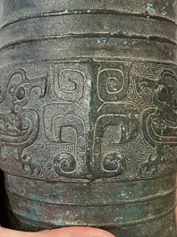 A Chinese inscribed archaic bronze ritual 'zun' wine vessel, probably Western Zhou
