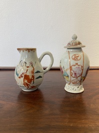 Une bo&icirc;te &agrave; th&eacute; couverte en porcelaine de Chine famille rose &agrave; sujet mandarin et une verseuse a d&eacute;cor du 'Jugement de Paris', Qianlong