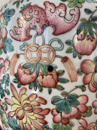 A Chinese famille rose vase with phoenix-shaped handles, 19th C.