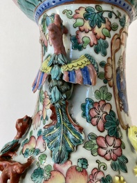 A Chinese famille rose vase with phoenix-shaped handles, 19th C.