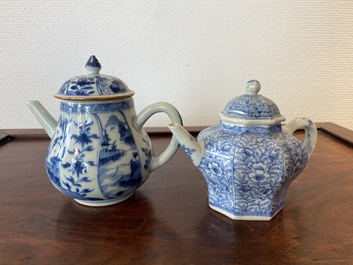 Two Chinese blue and white teapots and covers, Kangxi