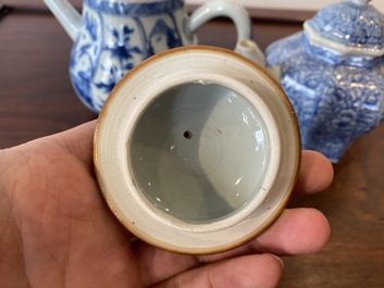 Two Chinese blue and white teapots and covers, Kangxi