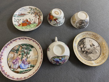 Drie Chinese exportporseleinen koppen en schotels, Qianlong