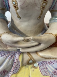 A Chinese famille rose sculpture of Buddha Amitayus on stand, 19/20th C.
