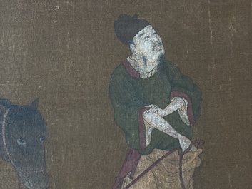 Bo Yuan 伯遠: 'A groom leads a horse', ink and colour on silk, probably Ming