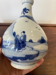 A Chinese blue and white bottle vase with figures in a landscape, Kangxi