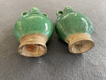 A pair of Chinese green-glazed miniature vases, Ming