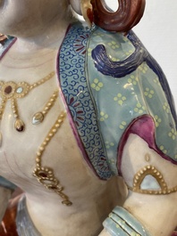 A Chinese famille rose sculpture of Buddha Amitayus on stand, 19/20th C.