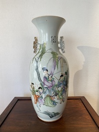 A Chinese famille rose two-sided design vase, signed Hong Chengwang 洪成旺, dated 1906