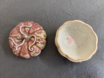 A Chinese peachbloom-glazed pumpkin-shaped box and cover, 19th C.