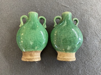 A pair of Chinese green-glazed miniature vases, Ming
