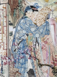 Hu Yefo 胡也佛 (1908-1980): 'Vier sc&egrave;nes uit de Xi Xiang Ji', inkt en kleur op papier