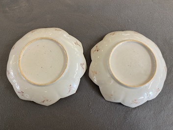 A Chinese famille rose dish and two lotus-shaped plates, Qianlong