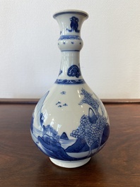 A Chinese blue and white bottle vase with figures in a landscape, Kangxi