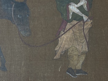 Bo Yuan 伯遠: 'A groom leads a horse', ink and colour on silk, probably Ming