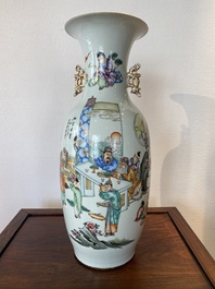 A Chinese famille rose two-sided design vase with court scene, signed Xia Jingguang 夏靜廣, Republic