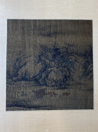 Chinese School: 'Two mountainous landscapes with scholars', ink and colour on silk, probably Ming