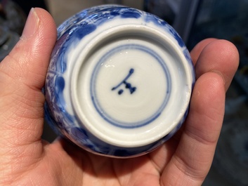 Douze tasses et soucoupes en porcelaine de Chine en bleu, blanc et famille rose, Kangxi/Yongzheng