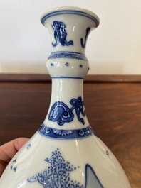 A Chinese blue and white bottle vase with figures in a landscape, Kangxi