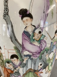 A Chinese famille rose two-sided design vase, signed Hong Chengwang 洪成旺, dated 1906