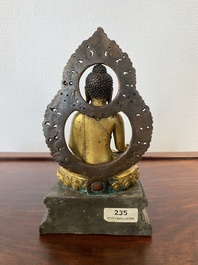 A Sino-Tibetan gilt and silvered copper alloy Medicine Buddha or Bhaishajyaguru, 19th C.
