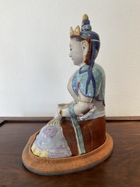 A Chinese famille rose sculpture of Buddha Amitayus on stand, 19/20th C.