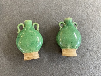 A pair of Chinese green-glazed miniature vases, Ming