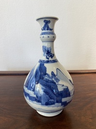 A Chinese blue and white bottle vase with figures in a landscape, Kangxi
