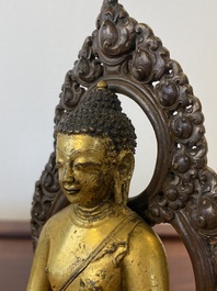 A Sino-Tibetan gilt and silvered copper alloy Medicine Buddha or Bhaishajyaguru, 19th C.