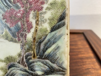 A Chinese rectangular famille rose plaque, Wang Yeting 汪野亭 seal mark, Republic