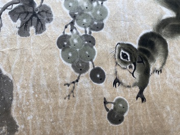 Liu Ruihua 劉瑞華 (1971): 'Squirrels and grapes', ink and colour on paper, dated 1995 and Jiang Yunge 江雲閣: 'Bamboo', ink on silk, dated 1949