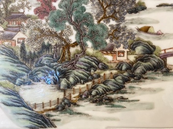 A Chinese rectangular famille rose plaque, Wang Yeting 汪野亭 seal mark, Republic