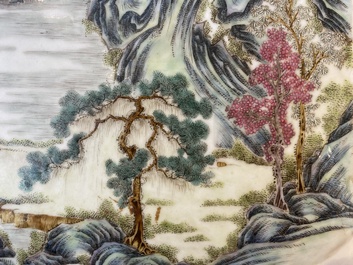 A Chinese rectangular famille rose plaque, Wang Yeting 汪野亭 seal mark, Republic