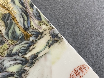 A Chinese rectangular famille rose plaque, Wang Yeting 汪野亭 seal mark, Republic