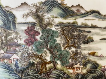 A Chinese rectangular famille rose plaque, Wang Yeting 汪野亭 seal mark, Republic