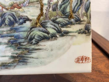 A Chinese rectangular famille rose plaque, Wang Yeting 汪野亭 seal mark, Republic
