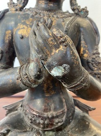 A large Sino-Tibetan gilt-lacquered bronze Budddha, 19/20th C.