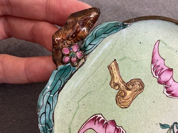 A Chinese Canton enamel peach-shaped saucer dish, Yongzheng