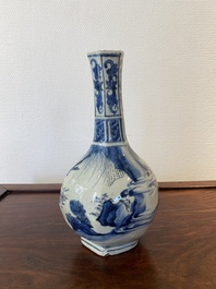 A Chinese blue and white 'Wang Xizhi' bottle vase, Transitional period