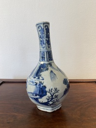 A Chinese blue and white 'Wang Xizhi' bottle vase, Transitional period
