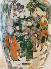A large Chinese famille verte vase with narrative design, Kangxi mark, 19th C.